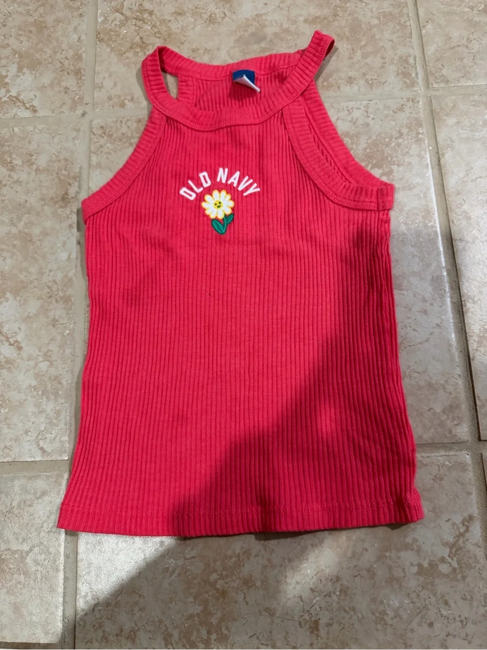 Old Navy Hot Pink Ribbed Tank with Daisy Patch